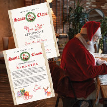 Carta de Natal do Papai Noel Certificado de Lista