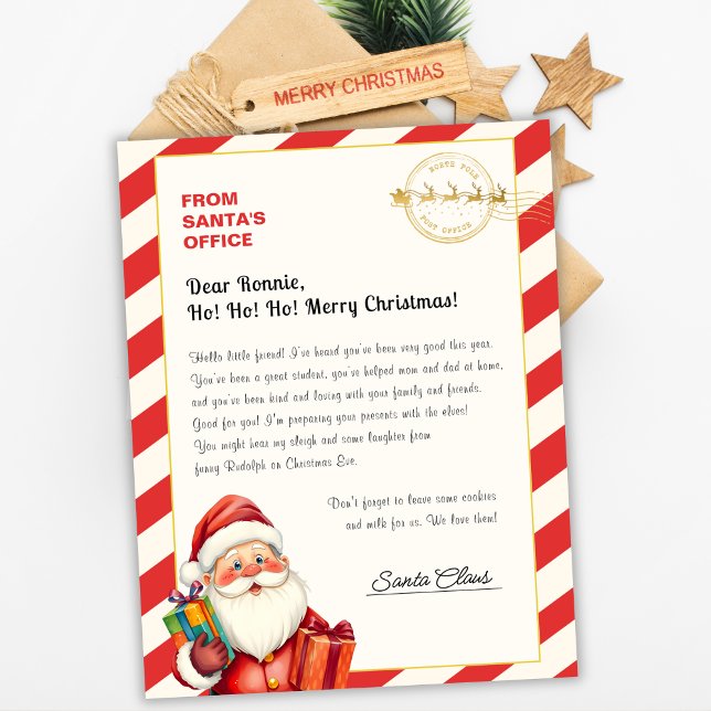 Carta de Natal do Papai Noel do Escritório do Polo (Personalized Letter from Santa – North Pole Postmark & Candy Cane Border)