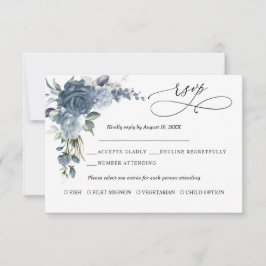 Carta de Resposta de Casamento Floral em Azul Poei