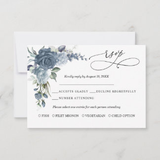 Carta de Resposta de Casamento Floral em Azul Poei