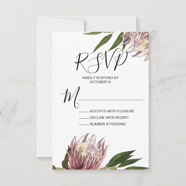 Carta de Resposta de RSVP de Casamento Protea (Frente)
