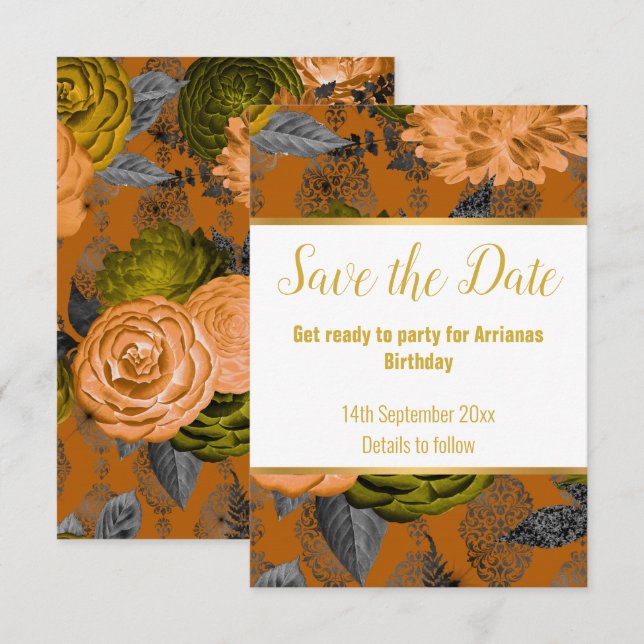 CARTA DE RESPOSTA RSVP LUXO LARANJA DOURADO BRANCO (Frente/Verso)