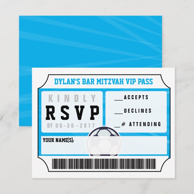 CARTA DE RESPOSTA VIP DE FUTEBOL Convite Bar Mitzv (Frente/Verso)