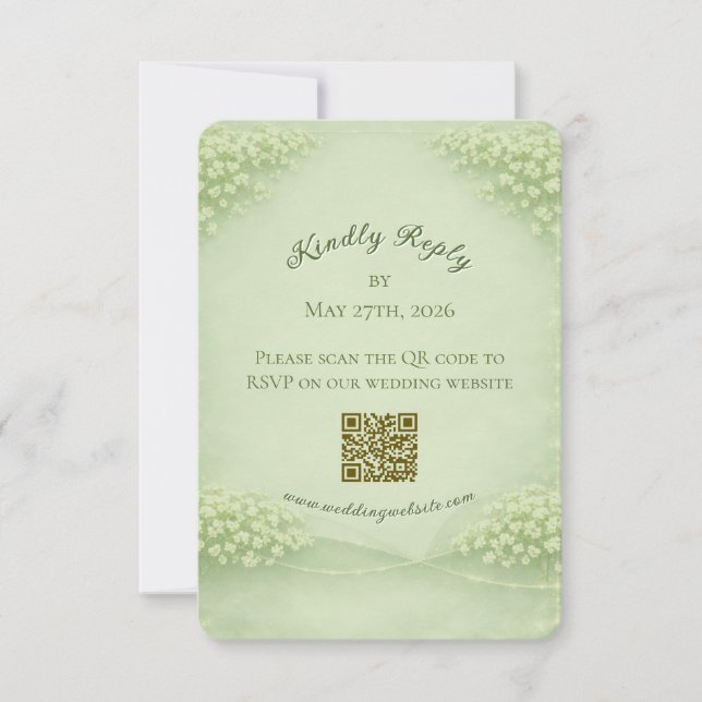 carta de RSVP de casamento verde suave arqueada (Frente)