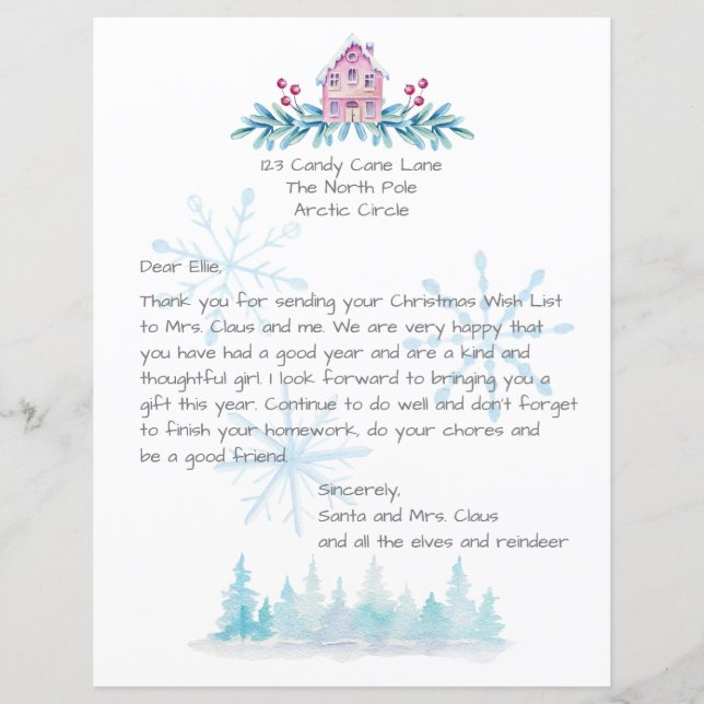 Carta de Santa Claus Watercolor Snow (Frente)