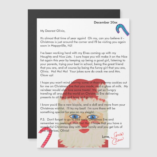 Carta do Papai Noel com Balas de Natal Nome da Cri (Frente/Verso)