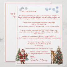 Carta do Papai Noel Flocos de Neve Rena