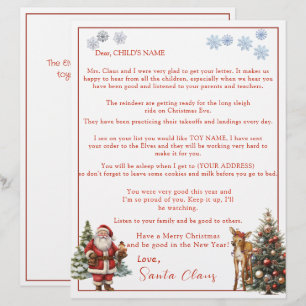 Carta do Papai Noel Flocos de Neve Rena