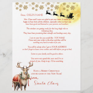 Carta dos Papais noeis Reindeer Árvore de Natal