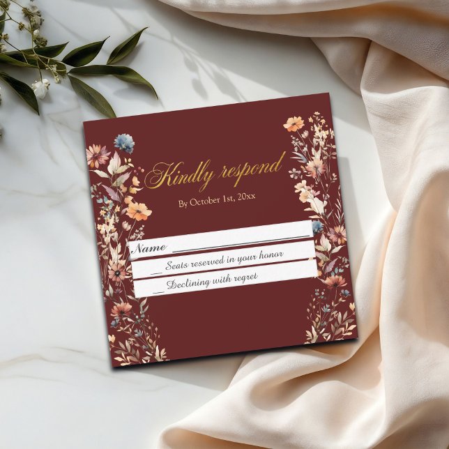 Carta Dourada de Flores Selvagens Cartão RSVP de C (Criador carregado)