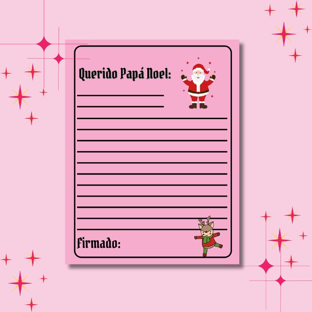 Carta Espanhola para Papá - Letra cor-de-rosa para (Spanish Christmas letter to Santa. Personalized, custom text & name. Multilingual Project)