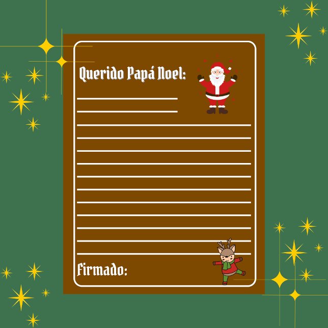 Carta Espanhola para Papá Noel Brown - Letra para  (Brown Spanish bilingual letter to Santa Christmas, Feliz Navidad, custom text. Multilingual Project)