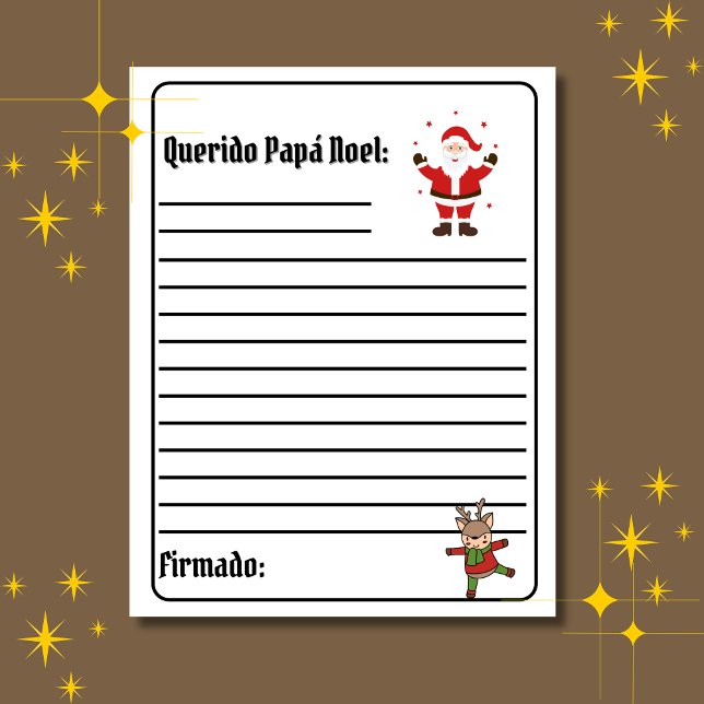 Carta Espanhola para Papá Noel - Letra Branca para (White Spanish letter to Santa for Christmas, Custom text, name & personalized. Multilingual Project)