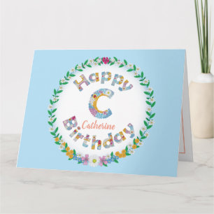 Carta FloralC monograma Cartão de Aniversário Pers