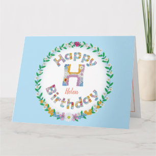 Carta FloralH monograma Cartão de Aniversário Pers