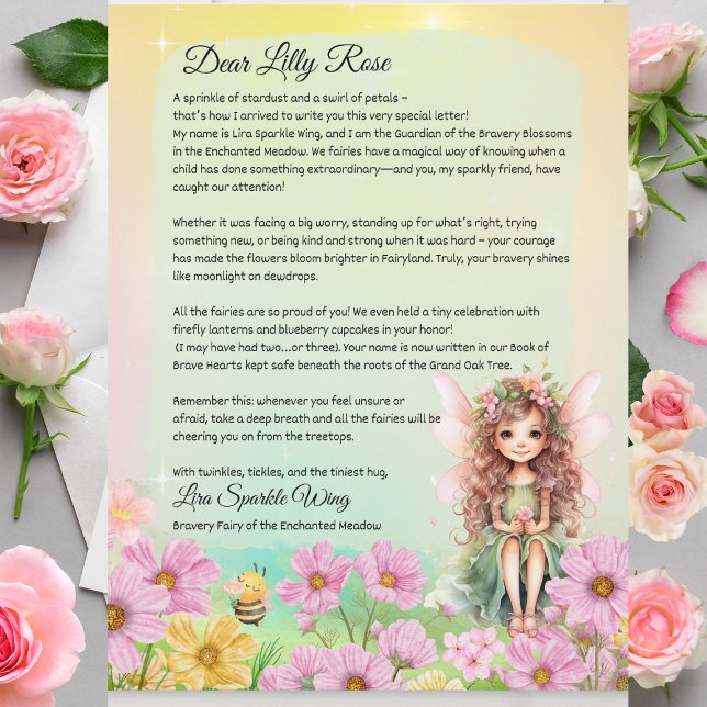 Carta Mágica de Coragem da Fada para Crianças (Magical Bravery Fairy Keepsake Letter For Kids - Bravery Letter From The Bravery Fairy)