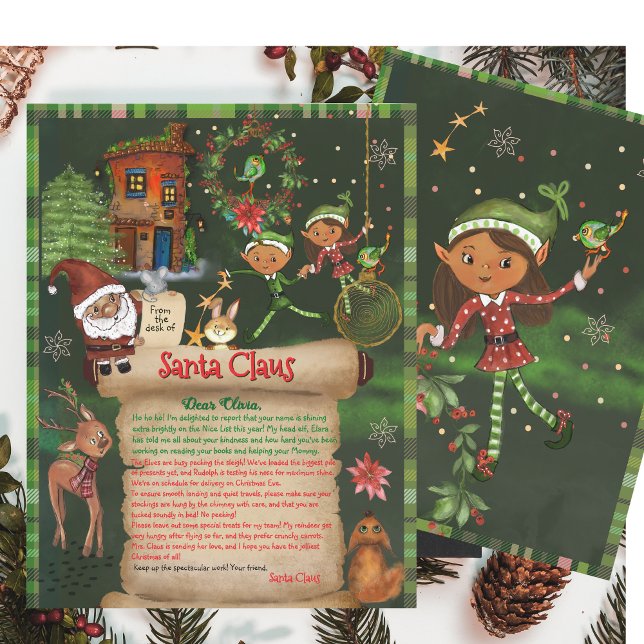 Carta Oficial Caprichosa do Papai Noel com Elfa (Whimsical Official Letter from Santa Desk with Elf)