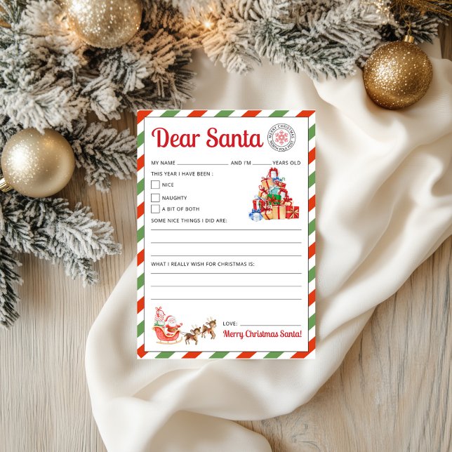 Carta para Papais noeis Crianças Carta para Papais (Letter to Santa Kids Letter to Santa Printable)