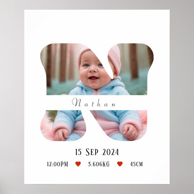 Carta Personalizada do Alfabeto Bebês - N - Poster (Frente)
