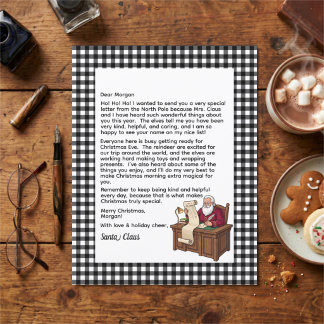 Carta Personalizada do Papai Noel Xadrez Preto e B