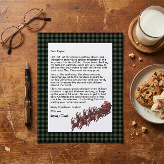 Carta Personalizável do Papai Noel Xadrez Verde e 
