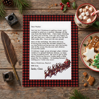 Carta Personalizável do Papai Noel Xadrez Vermelho