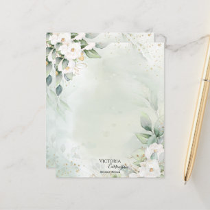 Carta Profissional Verde Dourada Floral Elegante