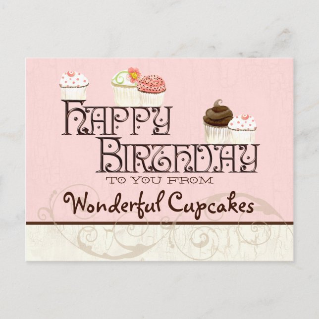 Carta W Happy Birthday Cupcake Cartão postal (Frente)