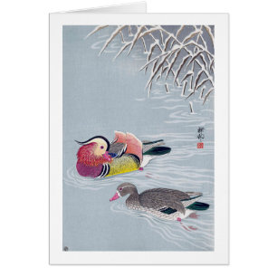 Cartão オ ド, 小 古 mandarin duck, Ohara Koson, Ukiyo-e