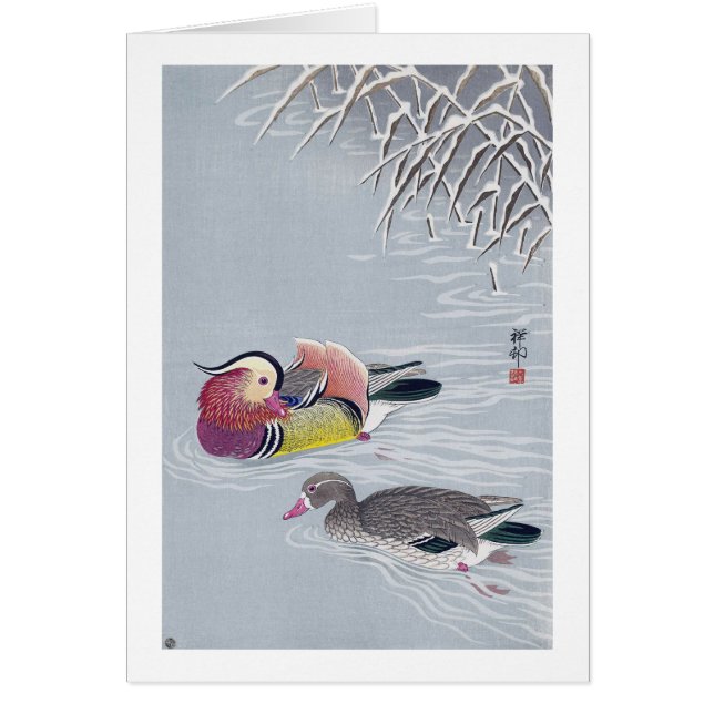 Cartão オ ド, 小 古 mandarin duck, Ohara Koson, Ukiyo-e (Frente)