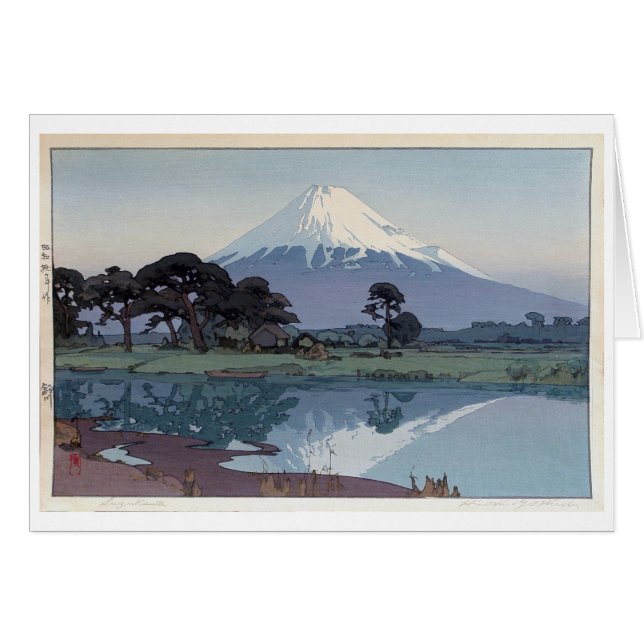 Cartão 富 士 山 川, Monte Fuji, Suzukawa, Yoshida, Woodcut (Frente Horizontal)