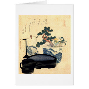 Cartão 盆栽, bonsai do 北斎, Hokusai, Ukiyo-e