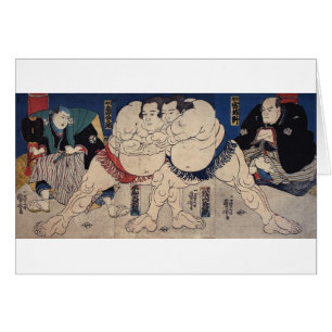 Cartão 相 撲, 国 芳 Sumo Luta, Kuniyoshi, Ukiyo-e