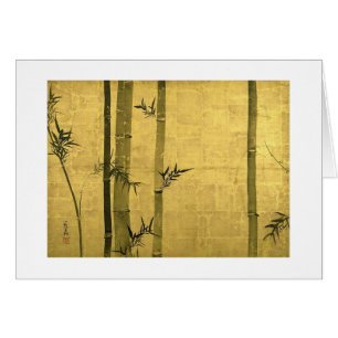 Cartão 竹図, bambu do 光琳, Ogata Kōrin, Sumi-e