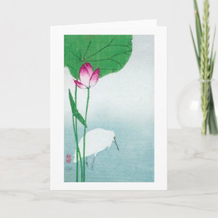 Cartão 蓮に白鷺, 小原古邨 Lotus & garça-real bra