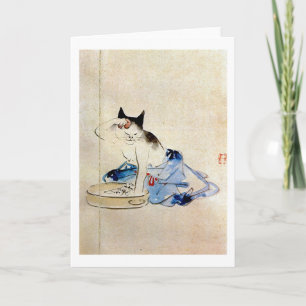 Cartão 顔を洗う猫, lavagem da cara do gato do 広重