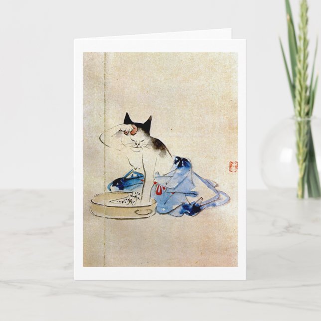 Cartão 顔を洗う猫, lavagem da cara do gato do 広重, Hiroshige (Frente)
