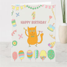 1º aniversário. Balões e gato vermelho.