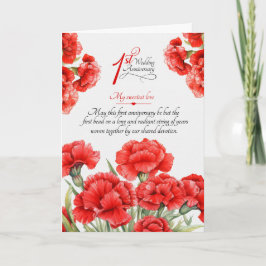 Cartão 1º Aniversário de Casamento - Cravos Vermelhos Sen