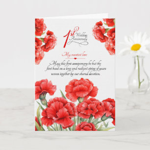 Cartão 1º Aniversário de Casamento - Cravos Vermelhos Sen