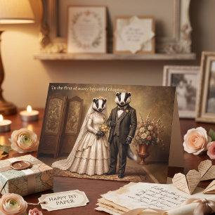 Cartão 1º Aniversário de Casamento de Papel Vintage Texug