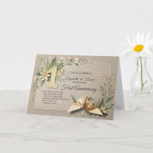Cartão 1º Aniversário de Casamento em Papel Arte de Grou