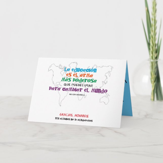 Cartão 1º dame nombres. La educación cambia el mundo.  (Frente)