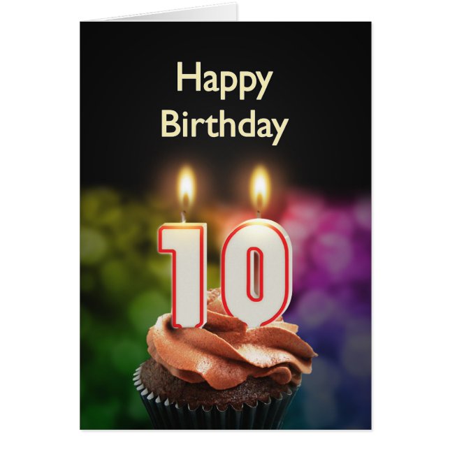 Cartão 10º aniversário com bolo e velas (Frente)