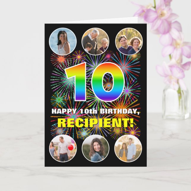 Cartão 10º aniversário: Divertido Rainbow #, Personalizar (Orquídea)