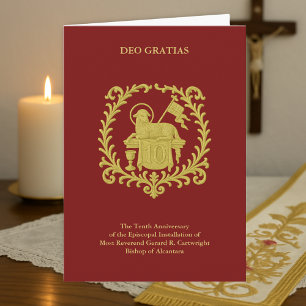 Cartão 10º Aniversário Episcopal Agnus Dei Bispo Dourado
