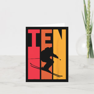 Cartão 10º Aniversário Garoto Retro Esqui Skier 10 Anos O