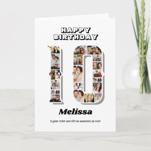 Cartão 10º Aniversário Número 10 Colagem de Fotos (Frente)