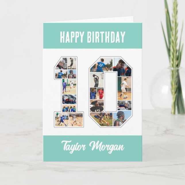 Cartão 10º Aniversário Número 10 Colagem de Fotos (Frente)