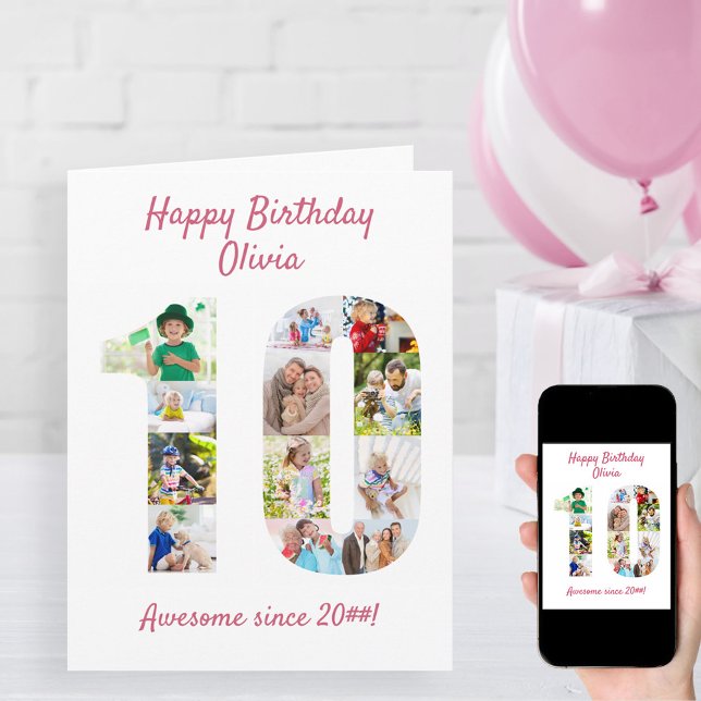Cartão 10º Aniversário Número 10 Colagem de Fotos (Criador carregado)